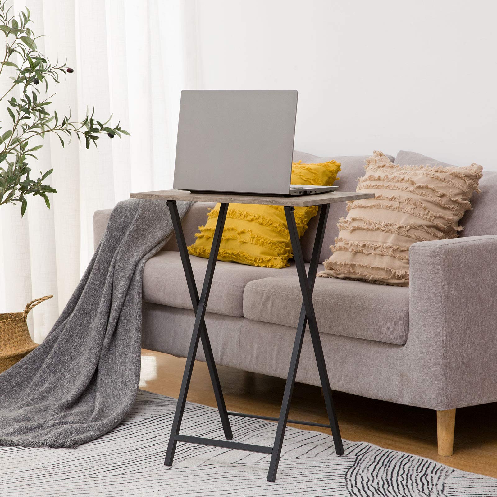 HOOBRO Folding TV Tray Tables Set of 2 - Industrial Side Tables for Small Spaces, Snack Tables for Eating on Couch - Stable Metal Frame, Easy Assembly & Space Saving - Greige & Black BG25BZ01 | Perfect for Living Room, Bedroom & Dorm Use