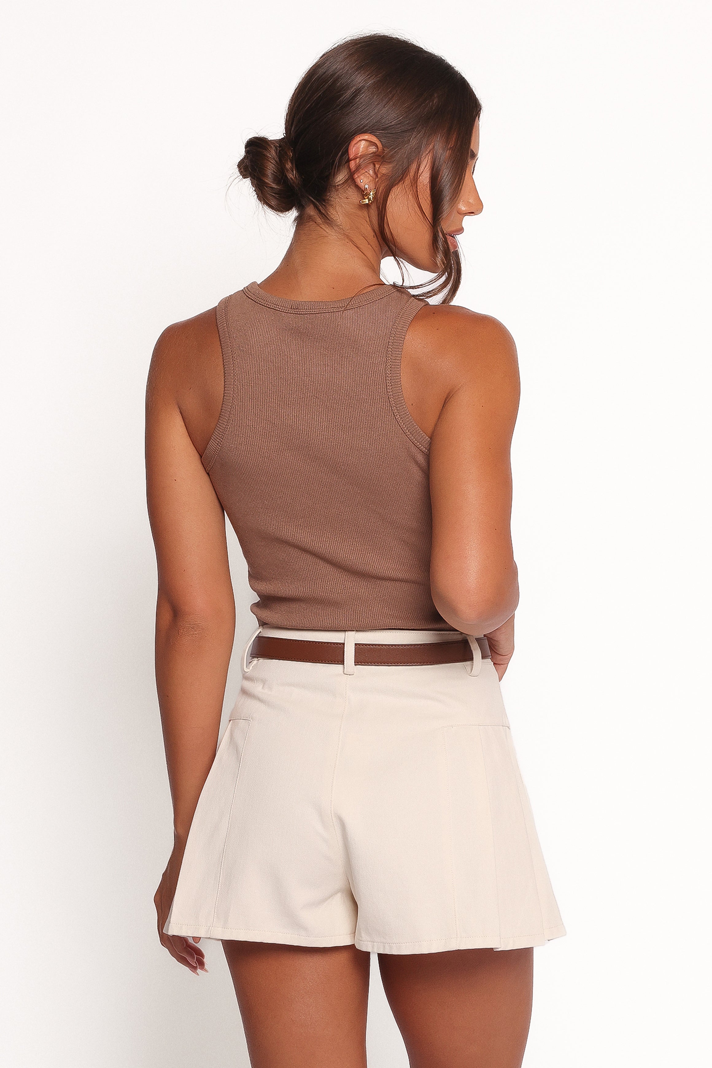 Ecita High Waist Pleated Shorts for Women - Summer Casual Elastic Waist Shorts in Ecru | Perfect for Beach, Travel, and Everyday Wear