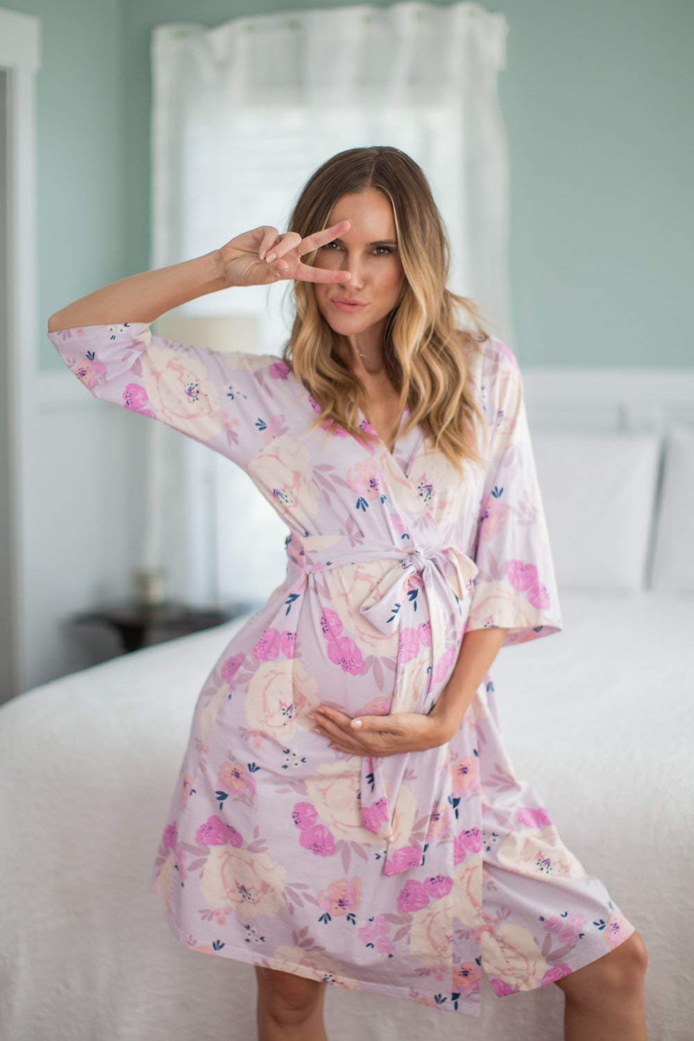 Baby Be Mine Maternity Nursing Robe - Soft Labor Delivery Hospital Gown for Breastfeeding Mothers | Essential Hospital Bag Must Have for New Moms