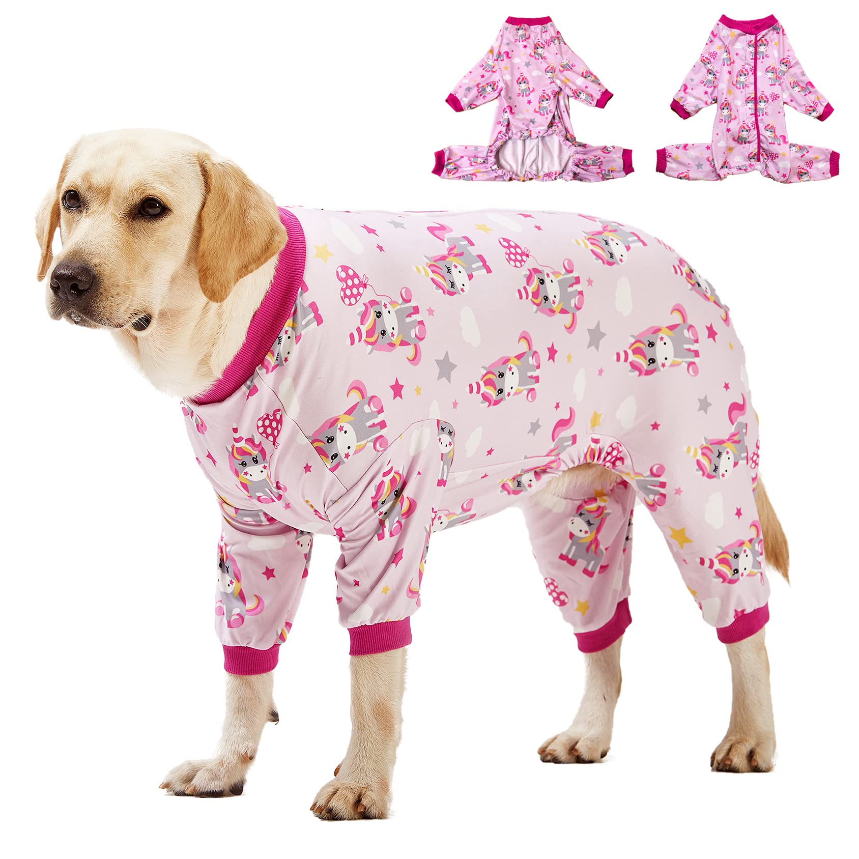 LovinPet Dog Onesies for Small & Large Dogs - Lightweight Stretch Knit Unicorn Rose Pink Print | Post-Surgery Recovery Shirt, UV Protection & Anxiety Relief | Perfect for Wound Care, Outdoor Adventures & Comfort at Home