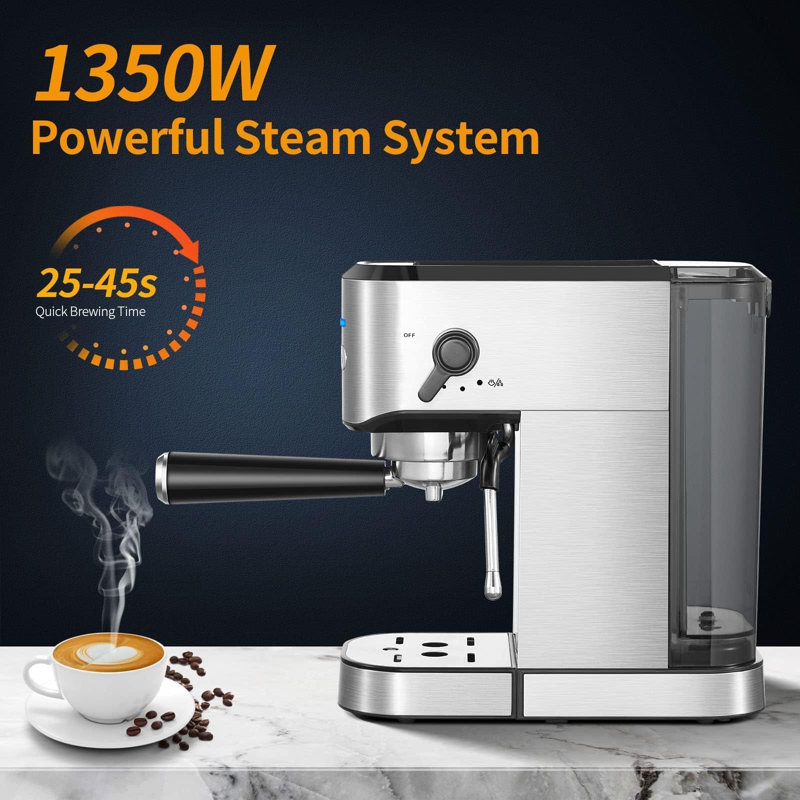 20Bar Espresso Coffee Maker with Milk Frother - Professional Home Espresso Machine for Cappuccino, Latte & Americano - 1000ML Removable Water Tank & Stainless Steel Construction - Perfect for Home Baristas & Coffee Lovers