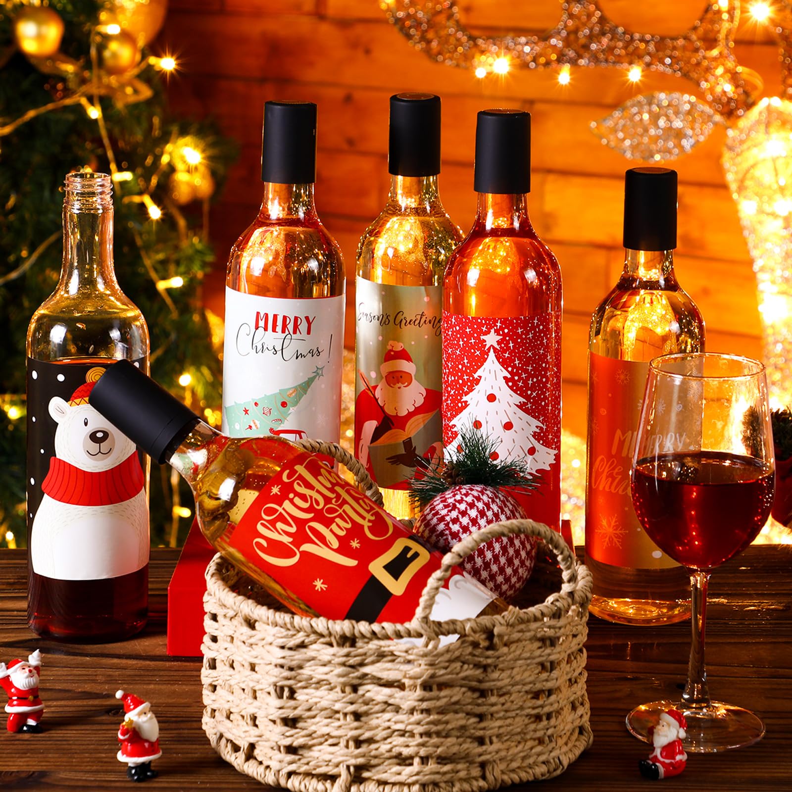 Maxcheck 12-Piece 25oz Christmas Plastic Wine Bottle Set with Shrink Capsules & Labels - 750ml Clear Airtight Empty Liquor Bottles with Lids for Homemade Brewing, Holiday Gifts & Party Decorations (Cute Design) - Perfect for DIY Wine Making, Christmas Presents & Festive Cocktail Serving