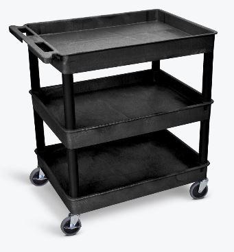 Luxor 3-Tier Black Utility Cart with Large Shelves - Perfect for Kitchen, Office, or Garage Storage & Organization