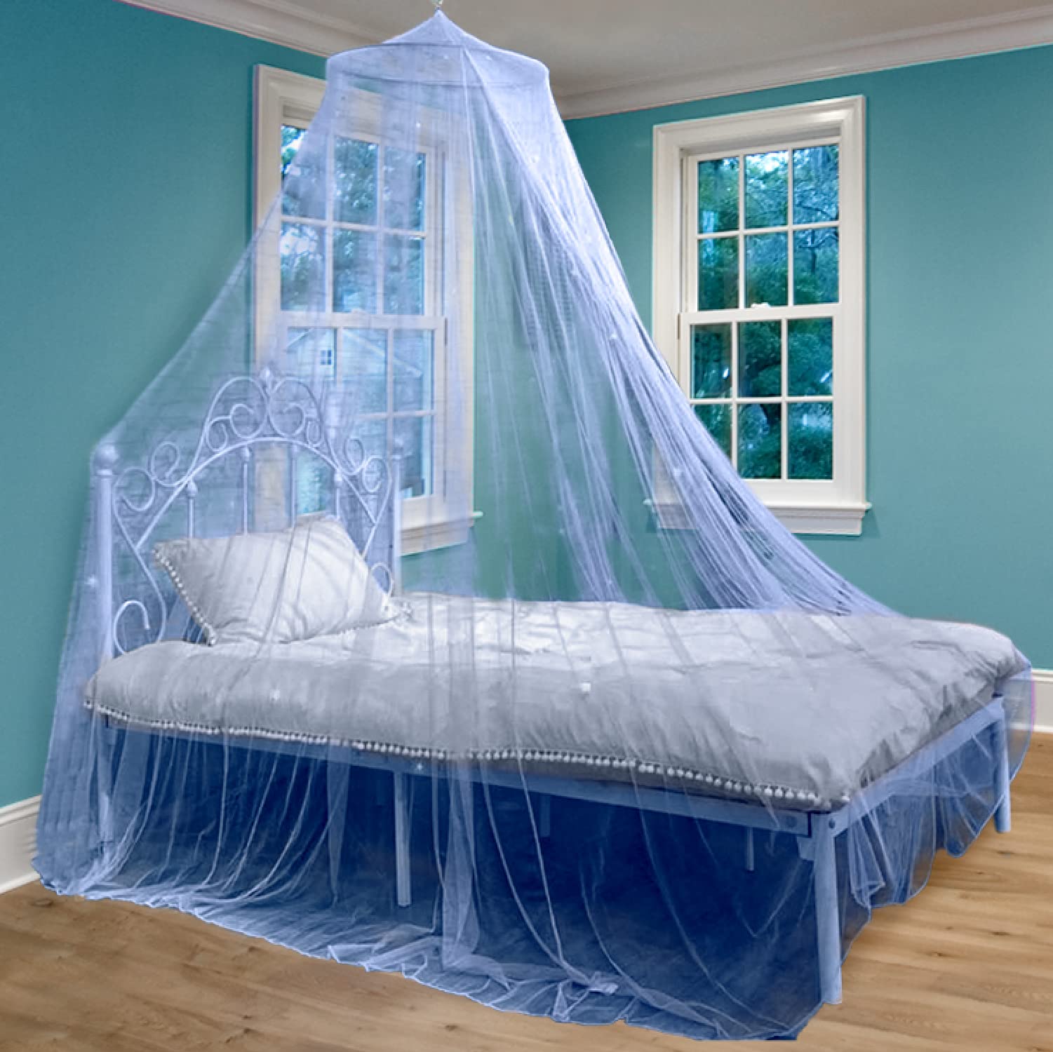 **Blue Princess Bed Canopy for Girls & Boys - Fire Retardant Baby Crib & Kids Bed Tent (Single/Twin/Full/Queen) | Nursery Room Decor & Ceiling Netting for Sweet Dreams**    *(Perfect for Birthday Gifts, Nursery Theming, and Creating a Cozy Sleep Space for Toddlers & Kids)*