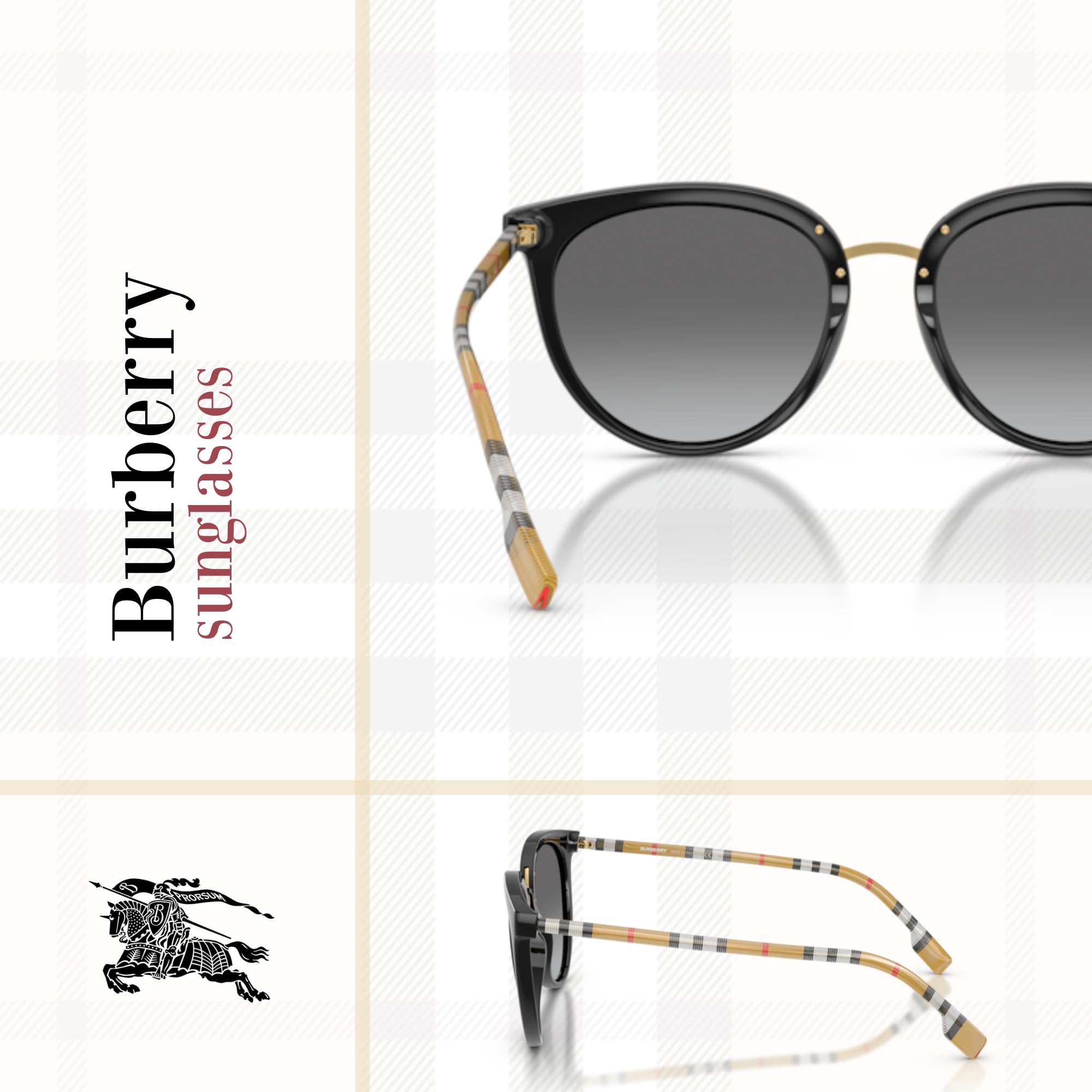 BURBERRY Willow BE4316 Gradient Round Sunglasses for Women - Luxury Designer Sunglasses with UV Protection | Perfect for Outdoor Activities, Beach Vacations & Fashion Accessories