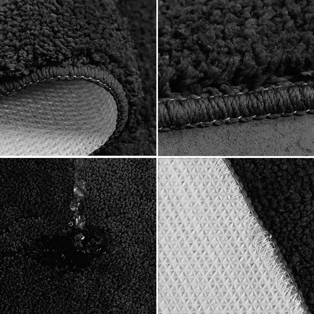 Premium 3-Piece Anti-Slip Bathroom Rug Set - Soft Rectangular Floor Mat, U-Shaped Toilet Mat & Toilet Lid Cover (Black) | Non-Slip Bath Mats for Bathroom Safety & Comfort | Perfect for Modern Bathrooms, Guest Baths & Home Decor