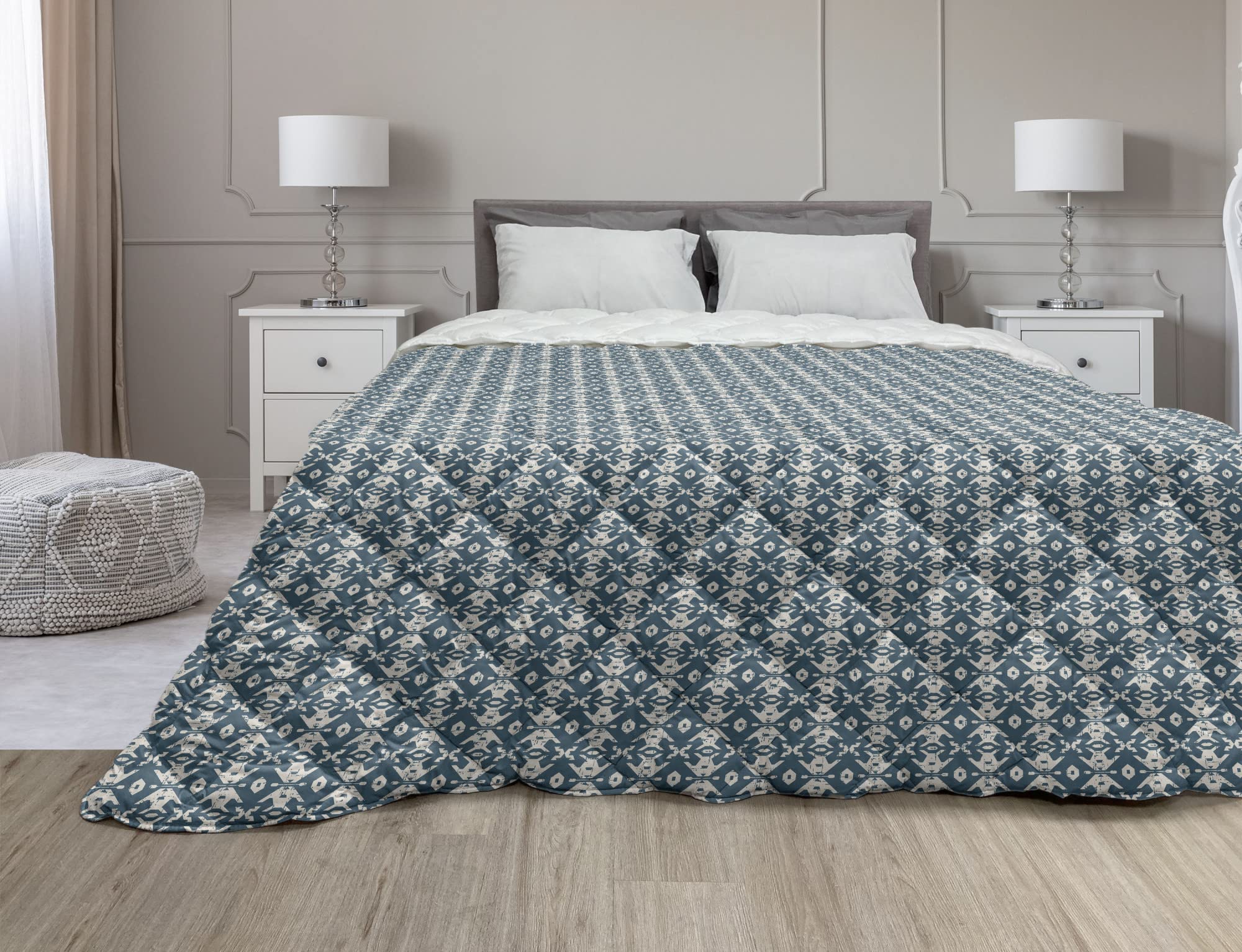 Ambesonne Vintage Down Alternative Comforter - Full Size Microfiber Quilt with Antique Grunge Pattern in Petrol Blue & Grey Yellow | All Season Bedding for Cozy Home Decor & Guest Room Upgrade