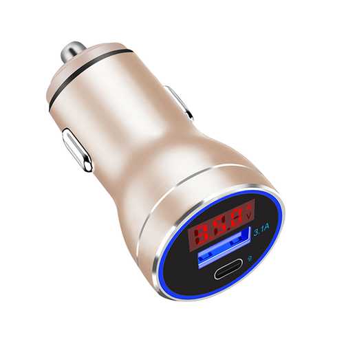 Bakeey D9P 18W Dual Port USB C Fast Car Charger with LED Digital Voltage & Current Display - Perfect for iPhone, Android & iPad Charging on Road Trips