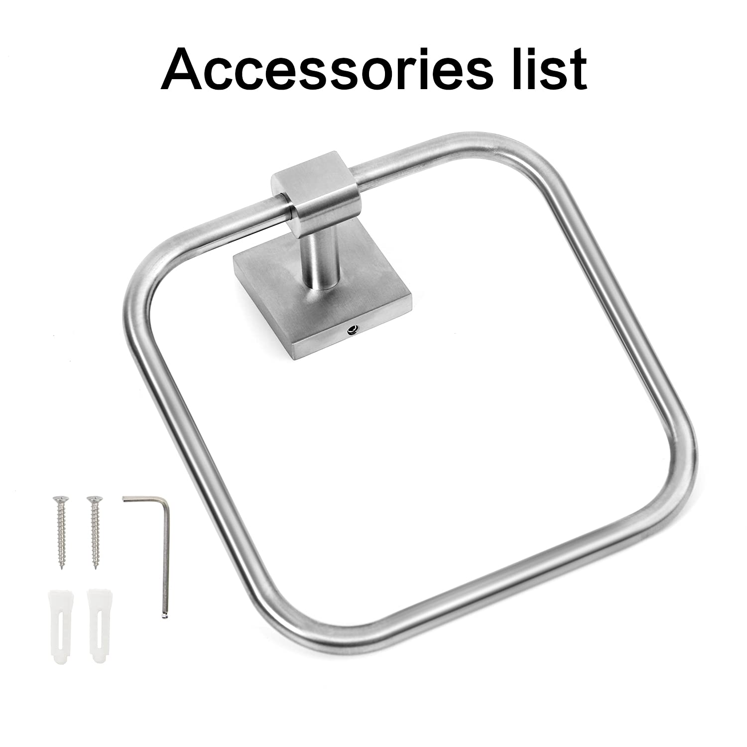 HouseAid Brushed Nickel Square Hand Towel Ring - Stainless Steel Wall Mounted Towel Holder for Bathroom - Perfect for Kitchen, Guest Bath & Laundry Room Organization