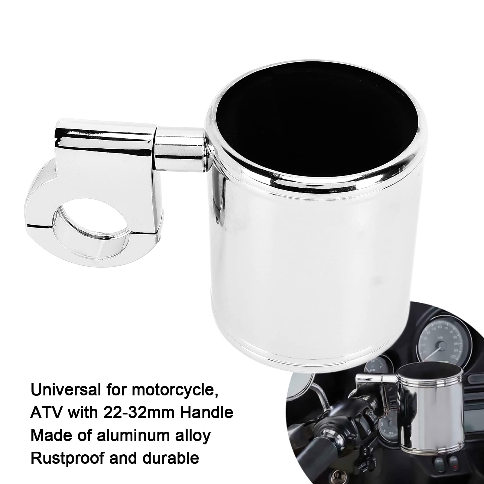 Universal Motorcycle ATV Cup Holder - Adjustable 22-32mm Handlebar Mount, Aluminum Alloy Chrome Mirror Polished - Perfect for Harley, Honda, Yamaha & Off-Road Adventures - Keep Drinks Secure While Riding