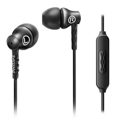 Philips SHE8105BK/27 In-Ear Headphones with Built-in Mic - Black | Noise Isolation, Comfort Fit for Commuting, Workouts & Travel
