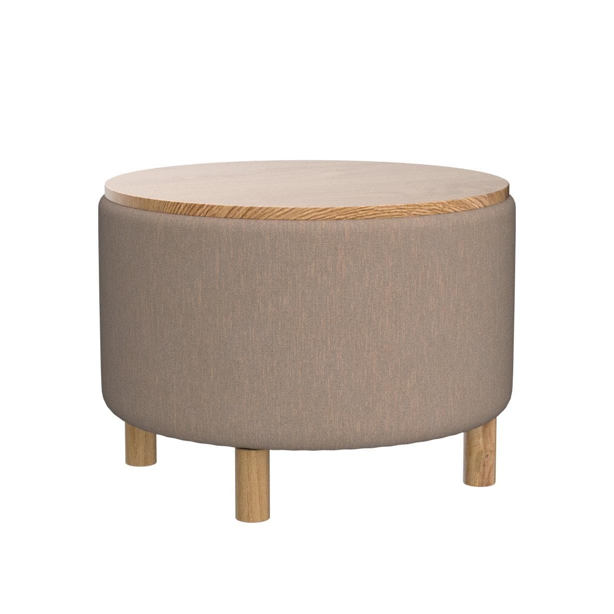 Modern Round Coffee Table with Storage - Solid Wood Legs, Removable Wooden Lid Tray - End Accent Table & Ottoman Side Table for Living Room, Bedroom, Office (Cream) | Perfect for Small Spaces, Coffee Lovers & Home Decor