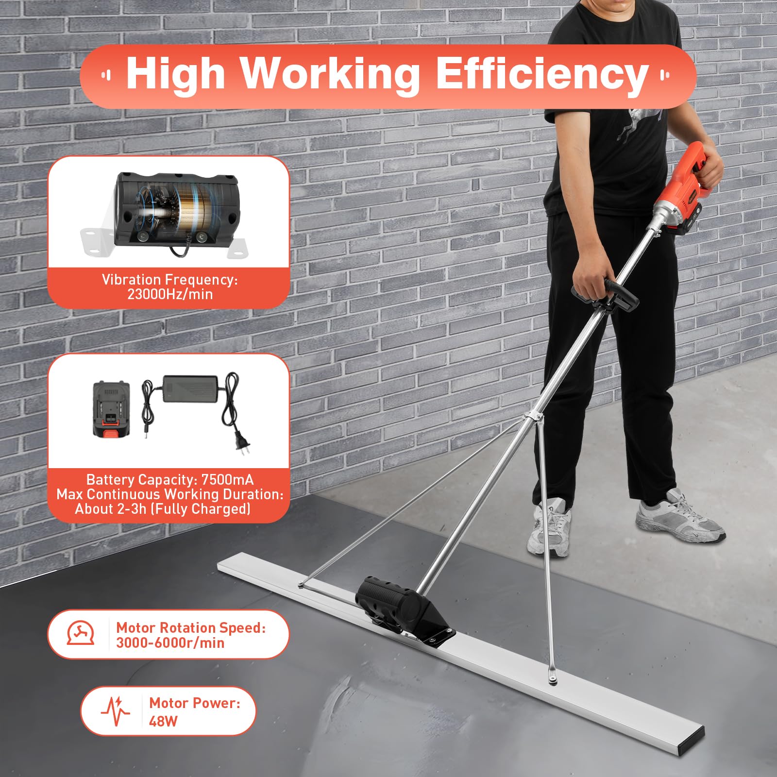 Electric Cordless Concrete Vibratory Screed Kit - Power Concrete Finishing Tool with Vibrating Machine for Road Construction & Site Work | Perfect for Driveways, Sidewalks & Slab Leveling