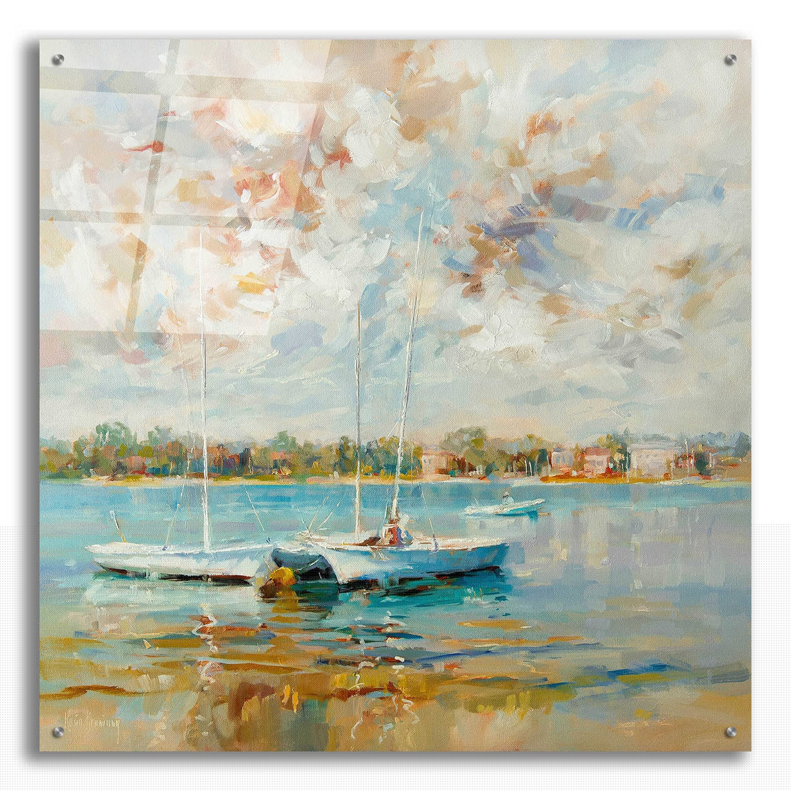 Kasia Bruniany 'At Water's Edge' Acrylic Glass Wall Art - 36x36 Inches Modern Abstract Painting for Living Room, Bedroom & Office Decor