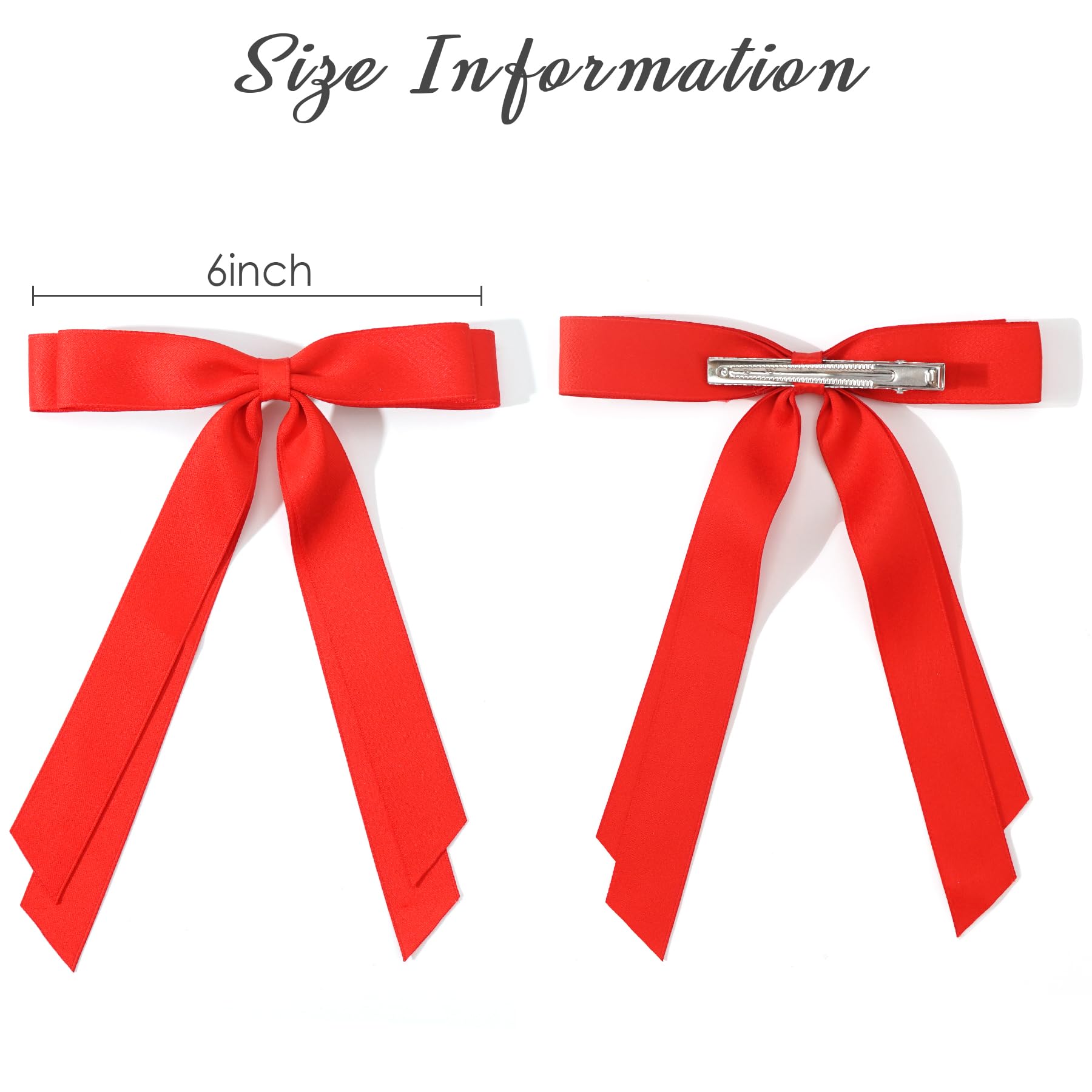 Red Satin Hair Bows for Women & Girls - 2pcs Christmas Hair Clips for Parties & Gifts