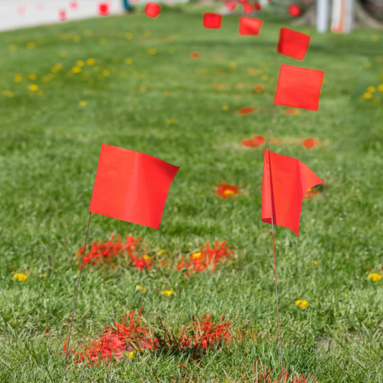 100PCS Waterproof Non-Fading PVC Lawn Marking Flags - Bright Yellow Landscape Sprinkler Markers for Gardening, Irrigation & Property Boundaries (Perfect for Home, Yard & Outdoor Use)