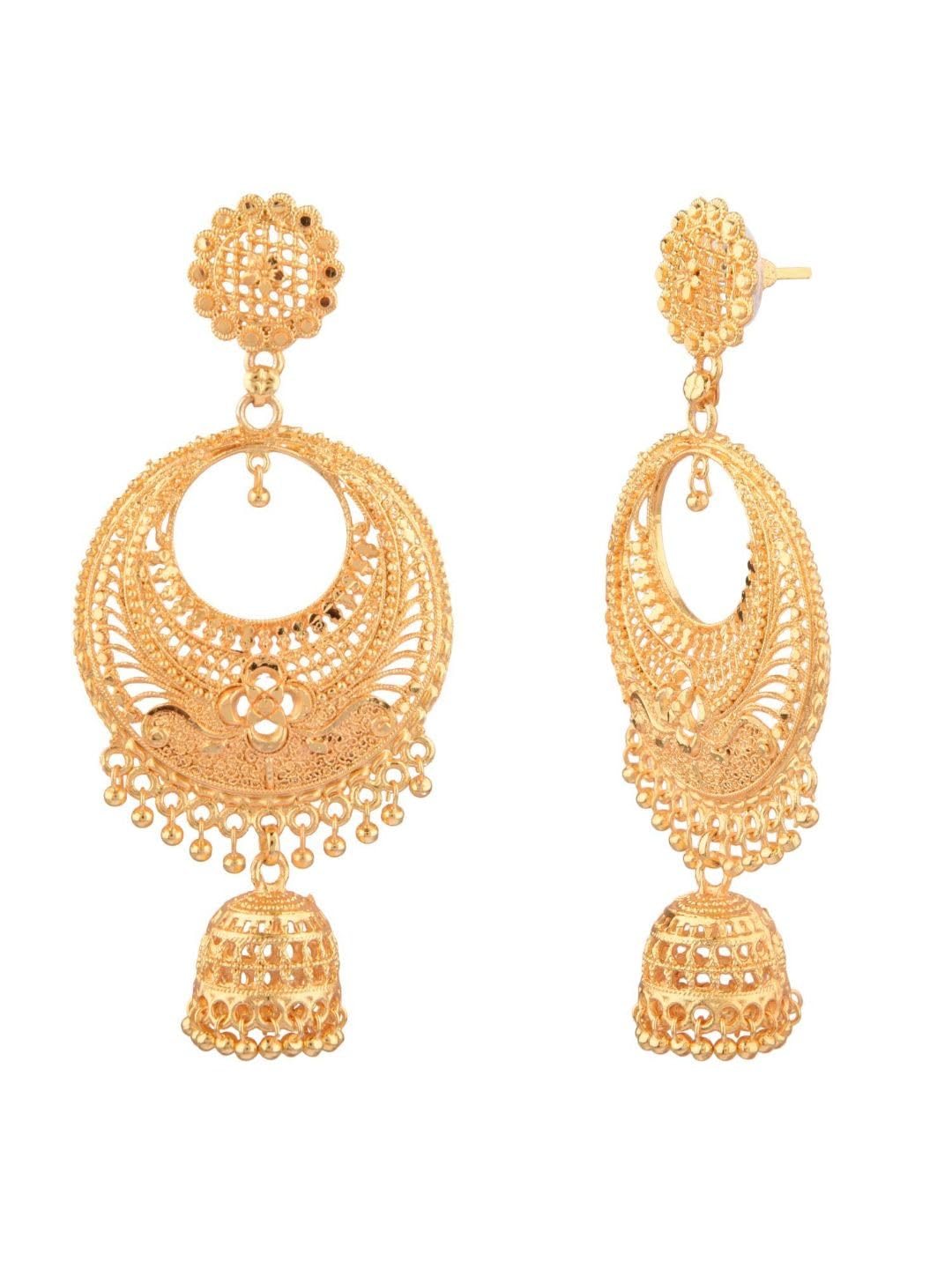 Elegant Gold Tone Indian Jhumka Earrings for Women – Traditional Bollywood Style Dangle Jhumki Earrings Set – Perfect for Weddings, Parties & Ethnic Fashion