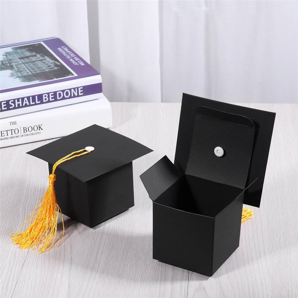 GREATLOVE Graduation Cap Decorations - 10PCS Black Graduation Gift Box with Chocolates | Perfect for Graduation Parties, Christmas Gifts & Kids Celebrations