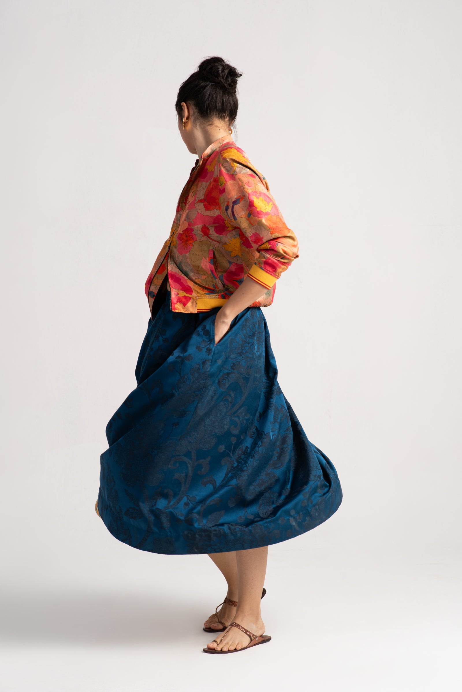Audrey Skirt - Premium Silk Damask Teal Midi Skirt for Women | Elegant Formal Wear & Special Occasion Outfit