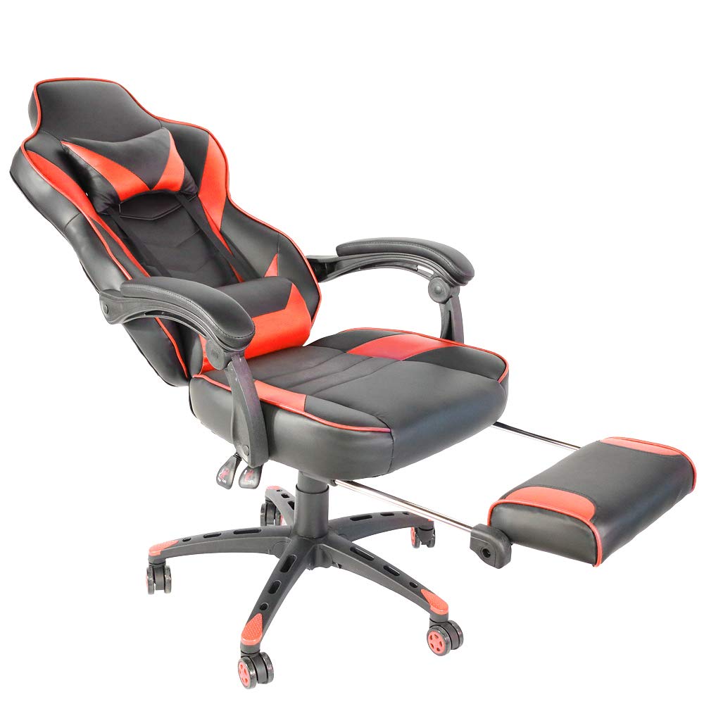 Goujxcy Racing Gaming Chair - Ergonomic High-Back C-Type Foldable Nylon Footrest Computer Desk Office Chair for PC Gaming, Work & Home Use
