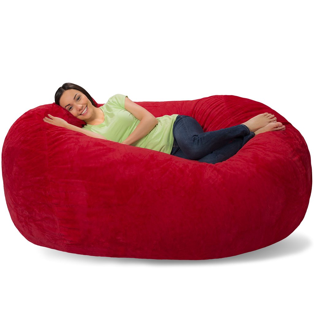Comfortable Memory Foam Bean Bag Chair - Soft Furry Red Lounger for Adults & Teens | Perfect for Gaming, Movie Nights & Dorm Room Relaxation