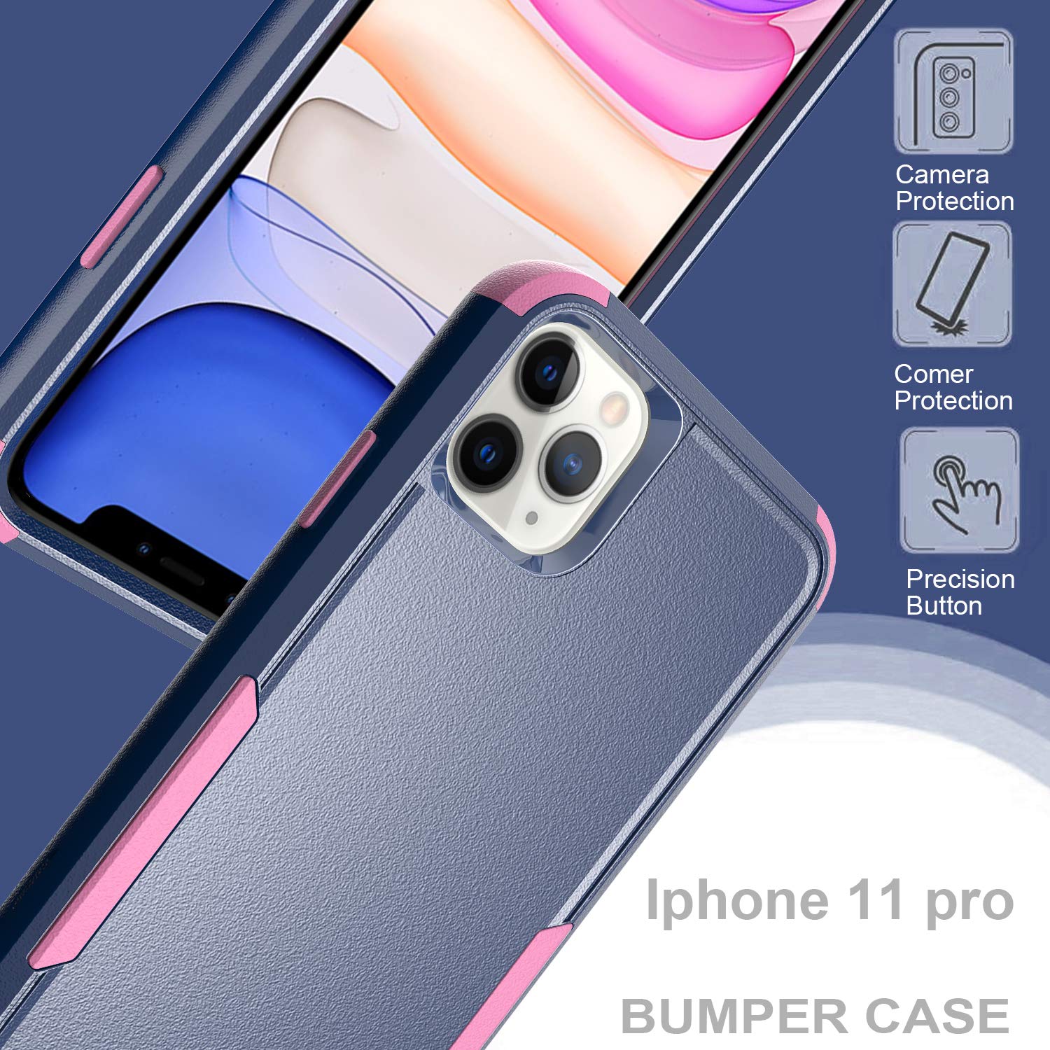 Shockproof Heavy Duty Armor Case for iPhone 12 Pro Max - 3 Layer Protective Rugged Cover with Cute Blue & Pink Design | Perfect for Outdoor Activities, Work & Travel Protection