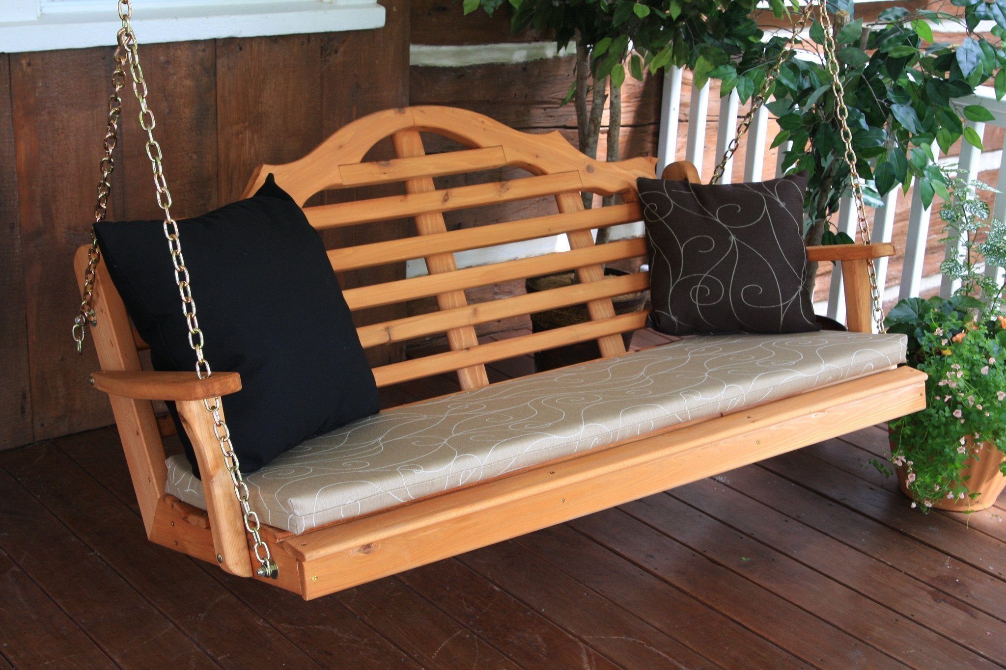 Premium Marlboro Red Cedar Wood Porch Swing - Outdoor Patio Hanging Chair for Garden, Backyard & Relaxation