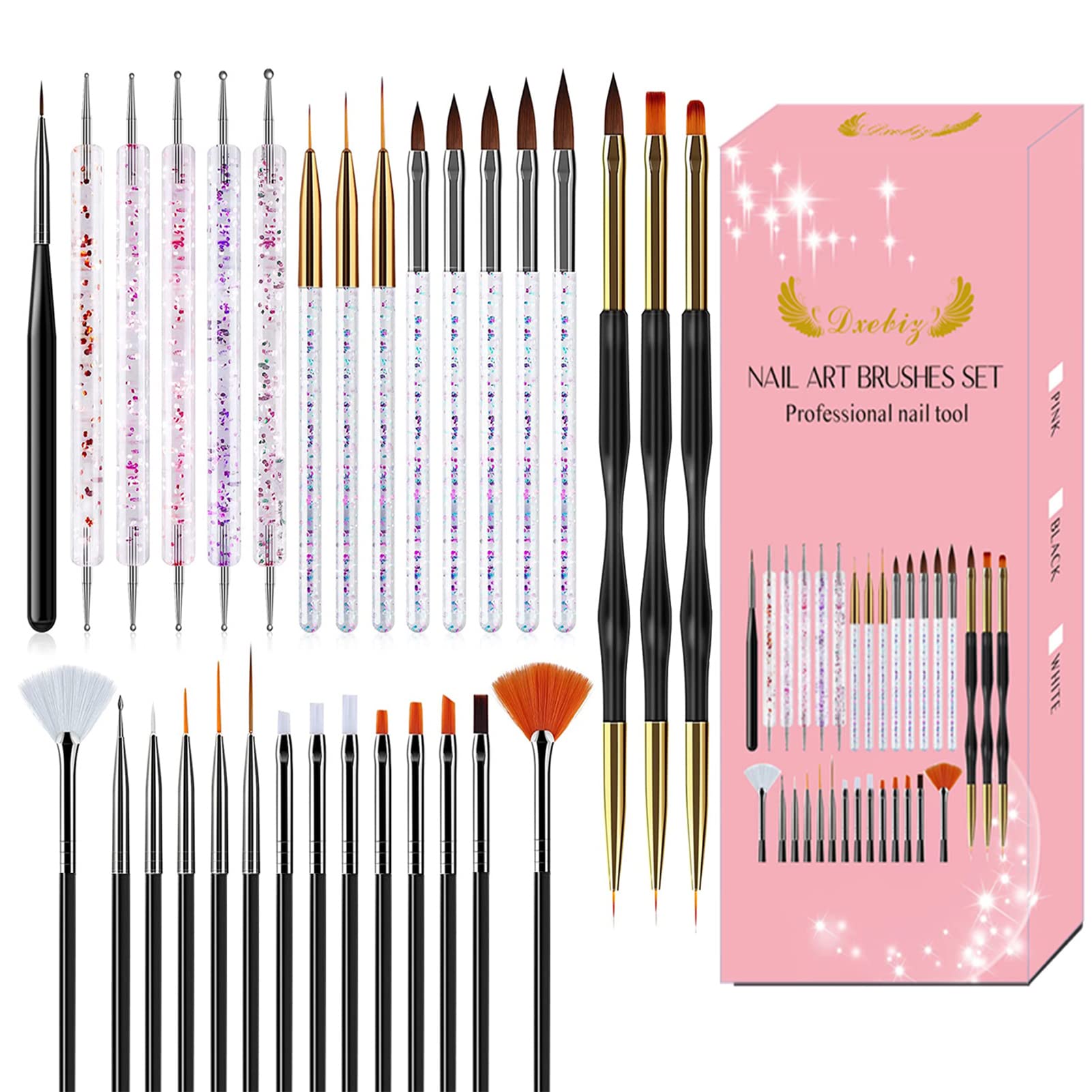Professional 31-Piece Nail Art Brush Set - Includes Liner, Dotting, Dust & Striping Brushes for Salon & Home Use - Perfect for Gel, Acrylic Nails & Creative Nail Designs