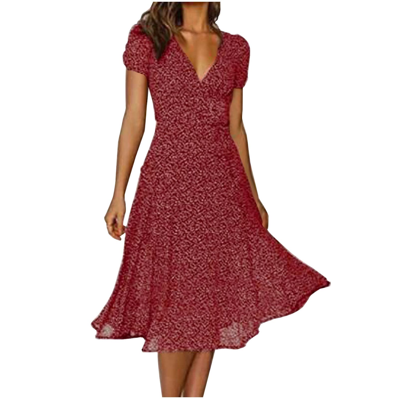 Women's Summer Dresses - Casual Short Sleeve V-Neck Polka Dot Wrap Dress with Loose Flowy Swing Tunic Style | Perfect for Beach Vacations, Date Nights & Summer Parties