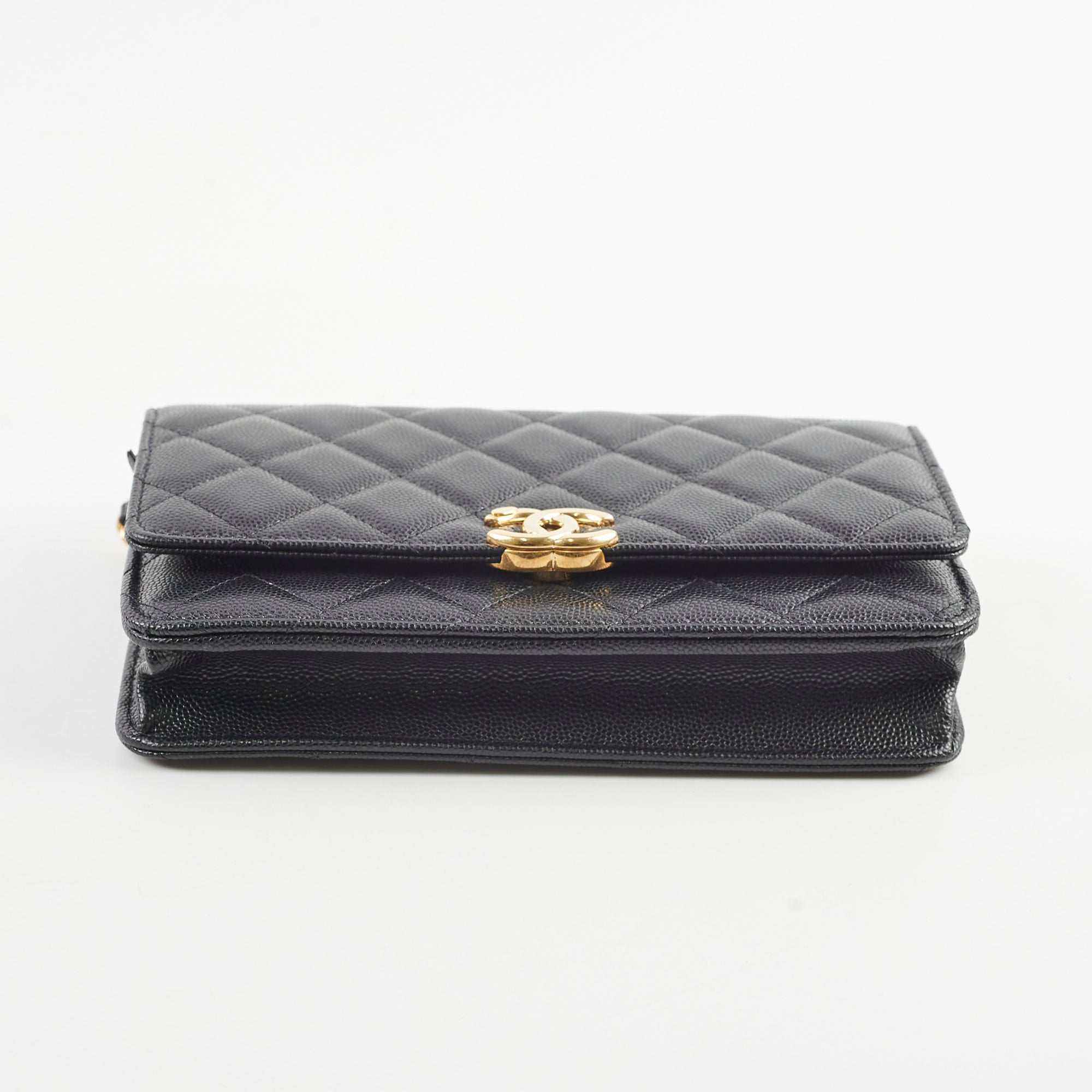 Chanel Black Caviar Leather Top Handle Wallet On Chain WOC with Gold Hardware & Microchip - Perfect for Evening Events, Parties & Luxury Fashion Accessories