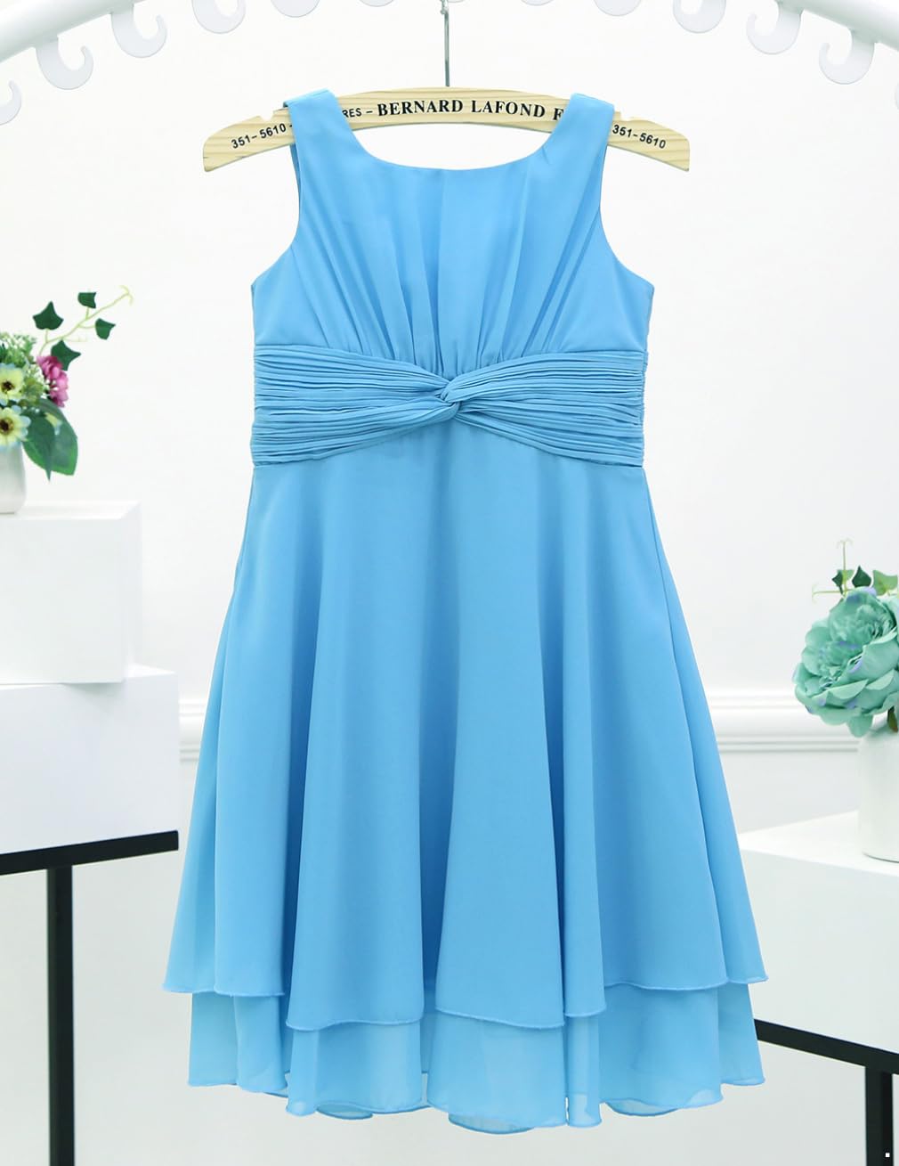 Moily Little Big Girls Knotted Waist Chiffon Pleated Flower Dress - Elegant Princess Ball Gown for Formal Events, Birthday Parties & Special Occasions