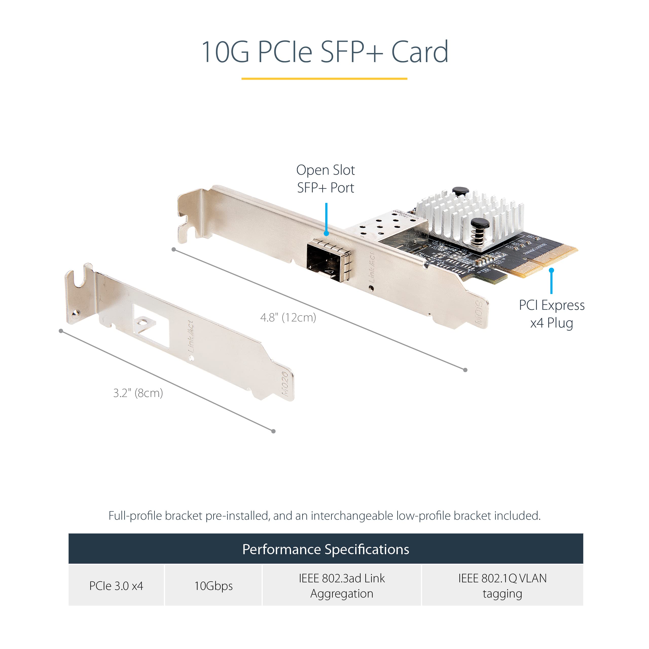 StarTech.com 10G PCIe SFP+ Network Card - Single Port 10 Gigabit Fiber NIC for High-Speed Data Transfer - Compatible with MSA-Compliant SFP+ Modules & Direct-Attach Cables - Ideal for Servers, Workstations & Data Centers (PEX10GSFP)