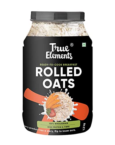 bengo True Elements Rolled Oats 1.2kg (2.65 lb) - Gluten Free, High Protein Whole Grain Oatmeal for Weight Loss & Healthy Breakfast | 100% Natural, Non-GMO, Vegan Diet Food | Perfect for Smoothie Bowls, Baking & Overnight Oats