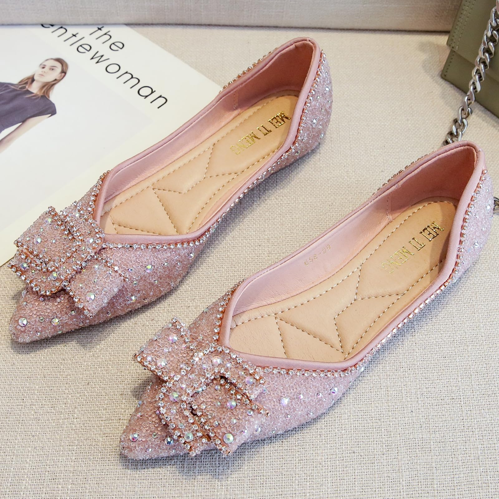 Sparkly Rhinestone Pointed-Toe Flats for Women - Elegant Glitter Flower Wedding Shoes & Comfortable Dress Shoes for Brides, Bridesmaids, Prom, Party & Special Occasions