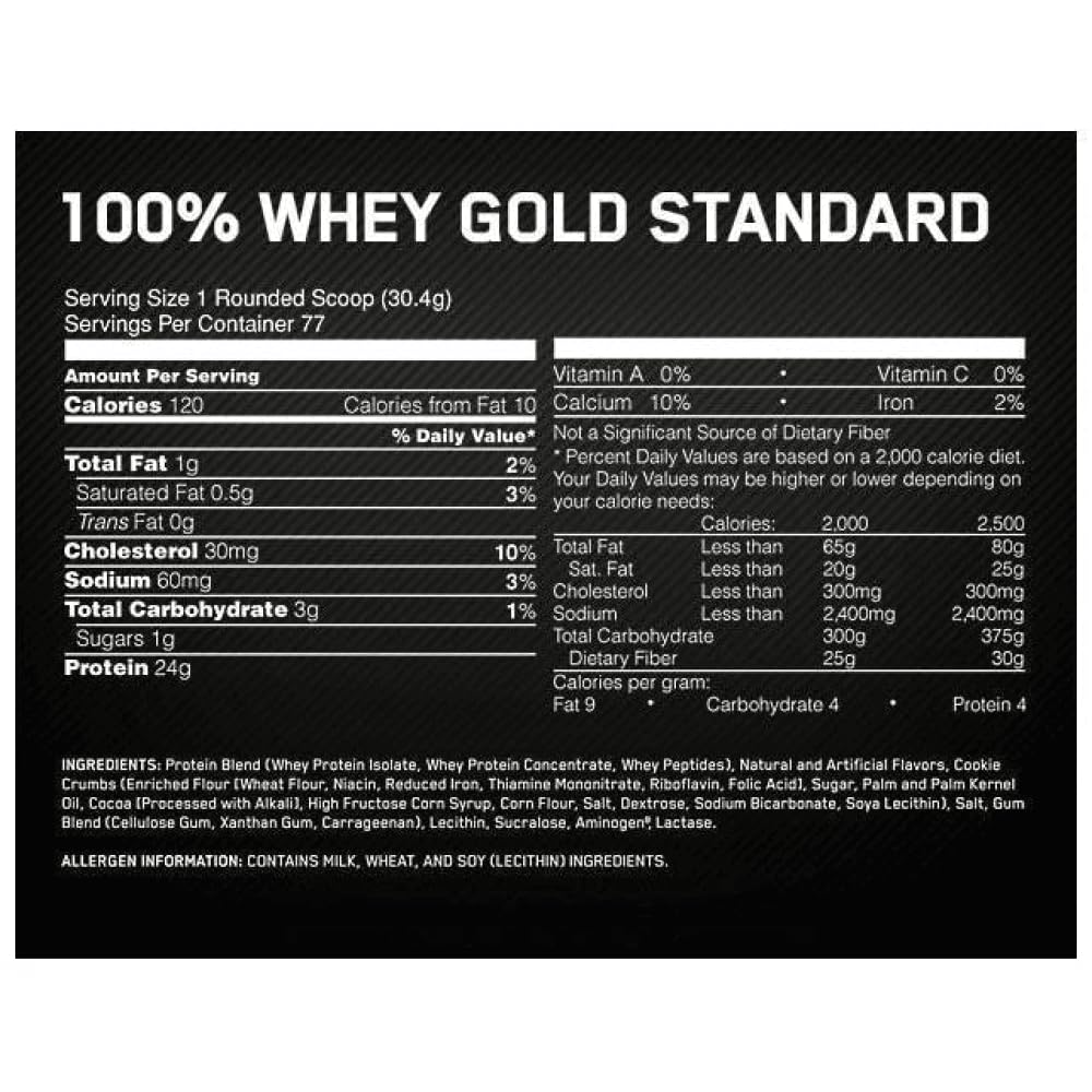Optimum Nutrition Gold Standard 100% Whey Protein Powder - 5 lbs (2.27 kg) Cookies & Cream Flavor for Muscle Recovery & Post-Workout Nutrition