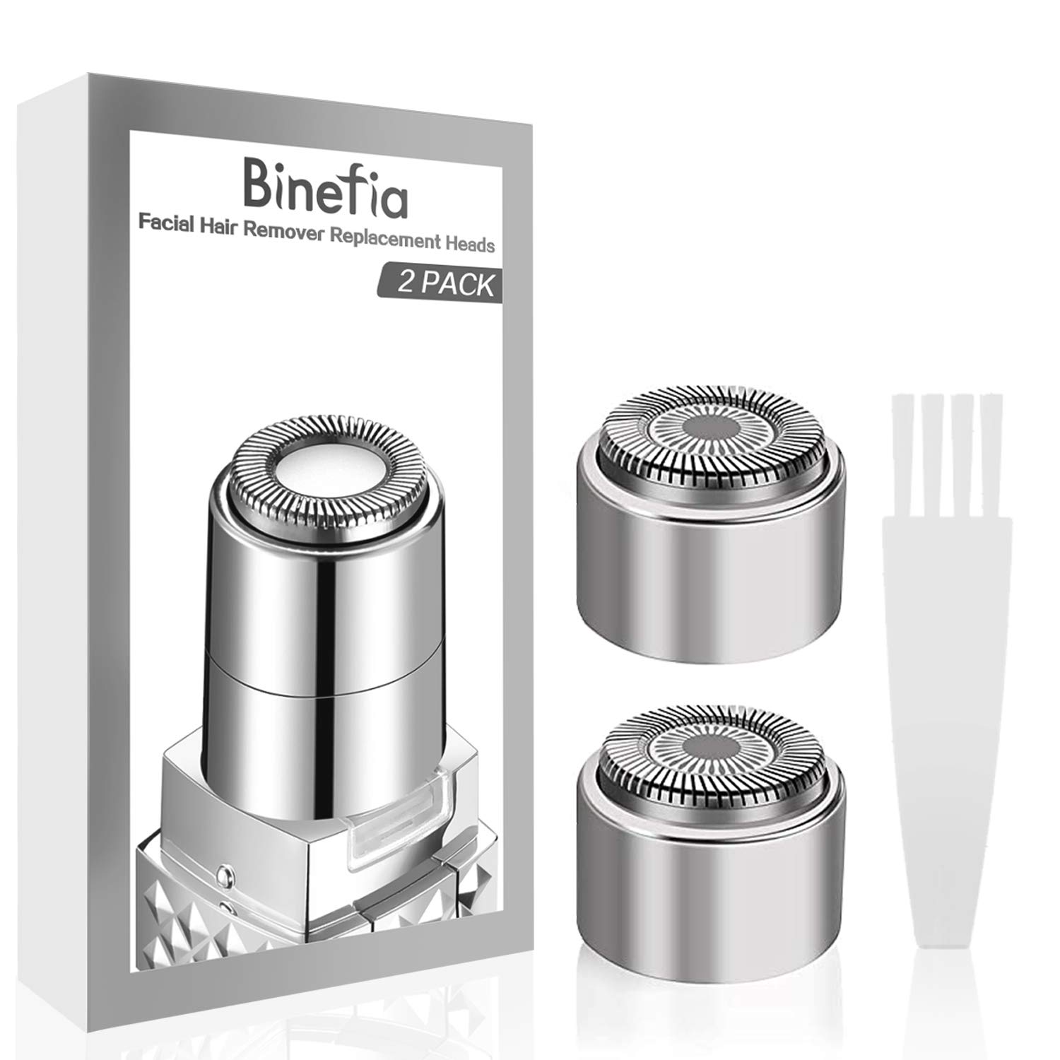 Binefia Facial Hair Remover Replacement Heads - 2 Pack with Cleaning Brush - Perfect for Eyebrow & Upper Lip Hair Removal at Home