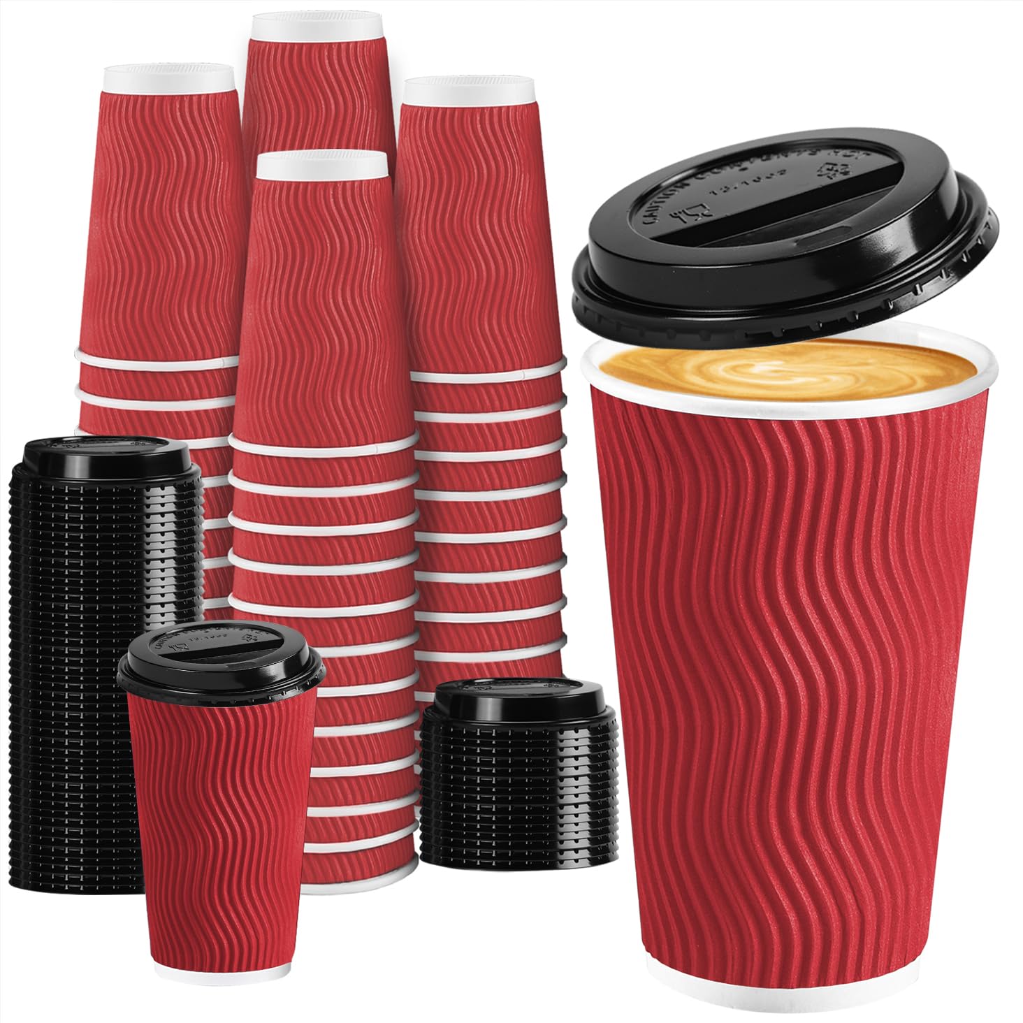 Lamosi 16oz Disposable Christmas Coffee Cups with Lids - 60 Pack Red Paper Hot Cups for Holiday Parties, Office Events & Family Gatherings - Eco-Friendly To-Go Cups for Hot Beverages