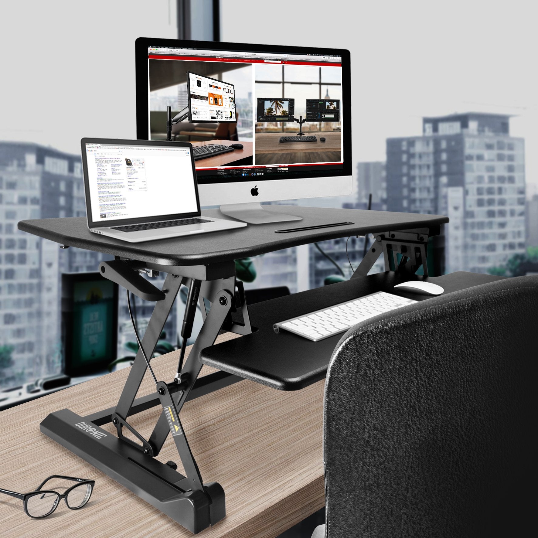 Duronic DM05D2 Electric Sit Stand Desk - 35.4x23.2 Inch Height Adjustable Workstation (14-50cm) | Ergonomic Riser for PC Monitor, Keyboard & Laptop | Perfect for Home Office, Gaming Setup & Remote Work
