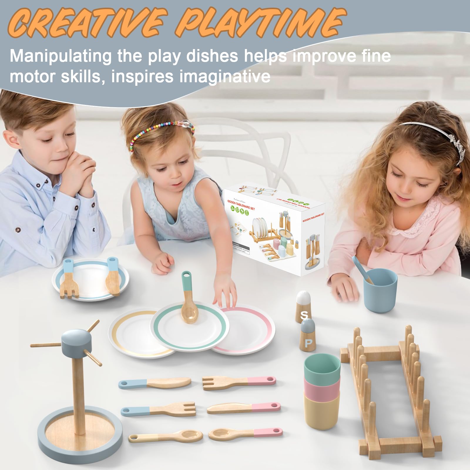 IIFONII 33PCS Wooden Kitchen Playset for Kids - Montessori Pretend Play Toy Dishes & Accessories for Toddlers 1-6 Years, Perfect for Home, Preschool & Daycare Pretend Cooking Fun