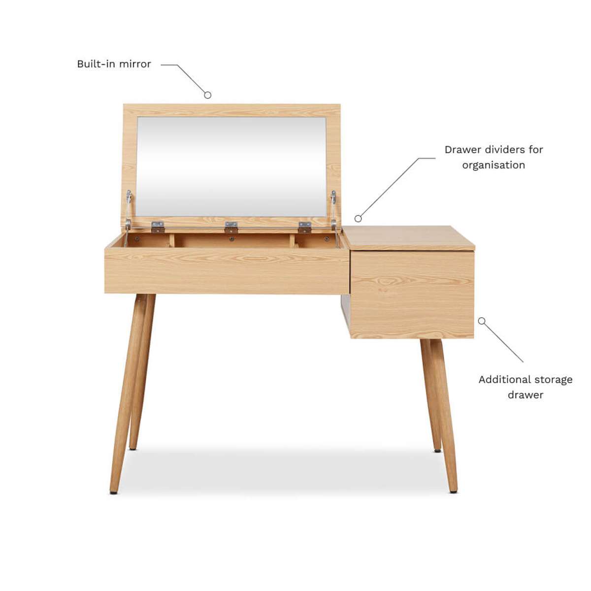 Leia Natural Makeup Vanity Table with Mirror - Perfect for Bedroom, Dressing Room & Beauty Salon