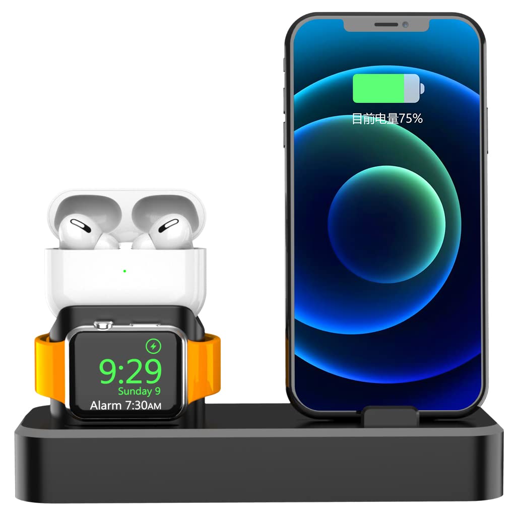 3 in 1 Silicone Charging Stand for Apple Watch, iPhone & AirPods - Universal Dock Station for All Series (Nightstand, Office Desk & Travel Organizer)