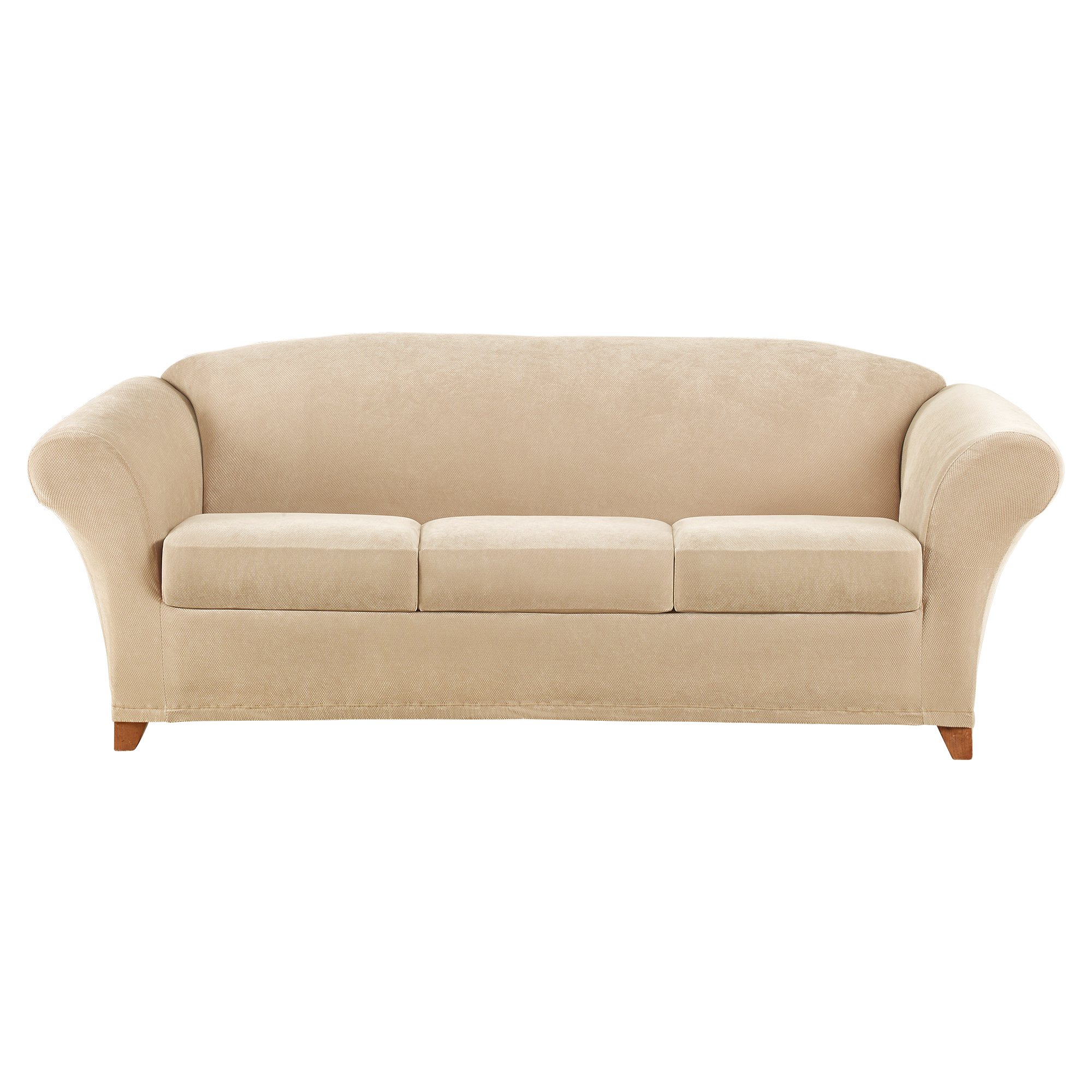 SureFit Stretch Pique 3-Seat Sofa Cover - Soft Slip-Resistant Couch Protector - Cream - Fits Most Couches (Living Room, Family Room, Home Decor)