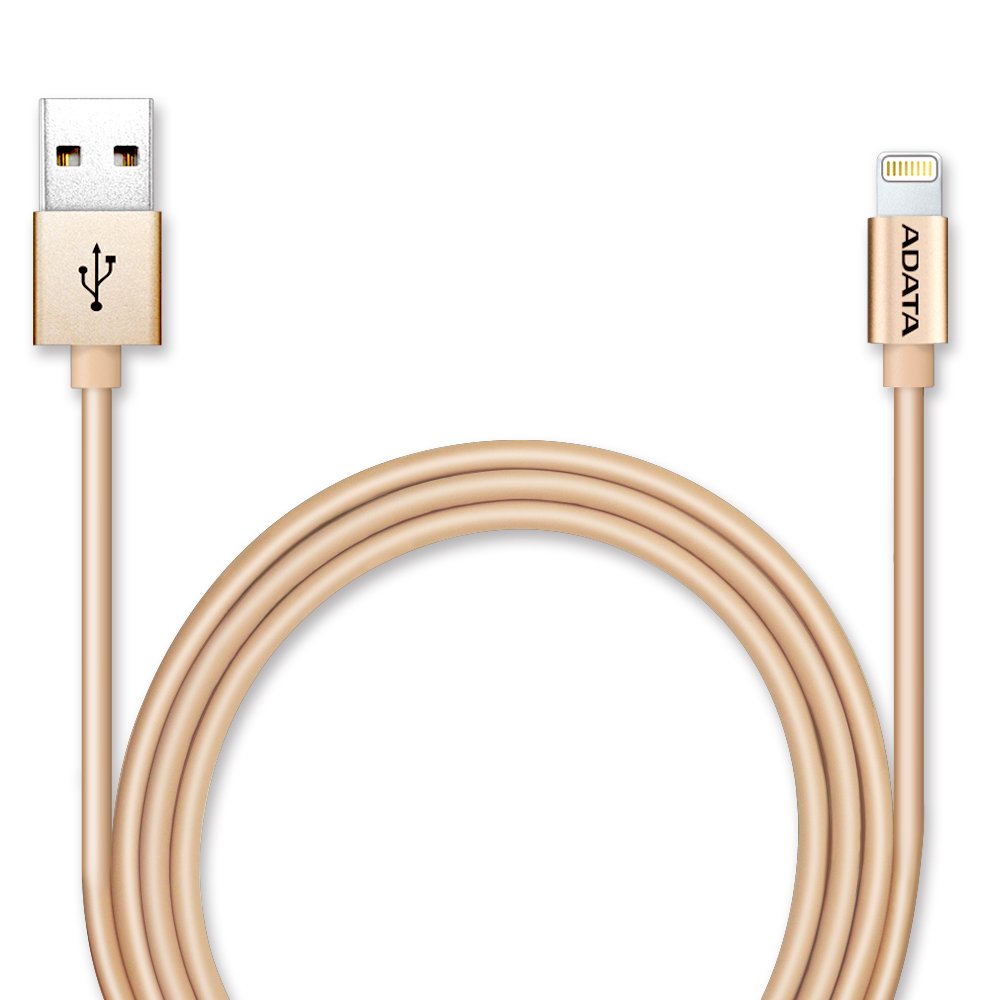 ADATA MFi Certified Aluminum Lightning Cable for iPhone, iPad - Gold (AMFIAL-100CM-CGD) | Fast Charging & Durable for Home, Office & Travel Use