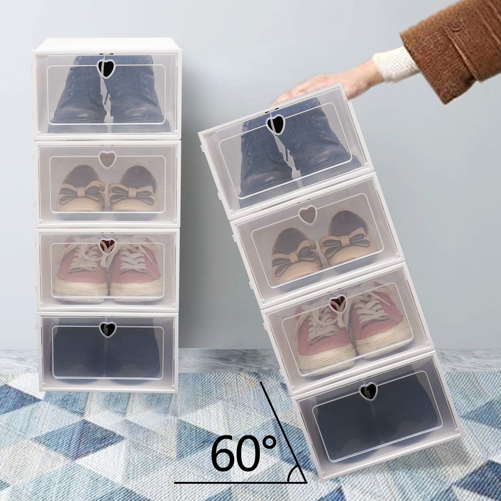 WOQLIBE 20 Pack Clear Plastic Shoe Storage Boxes with Lids - Stackable Shoe Organizer for Closet, Men & Women - Perfect for Sneaker Collection, Boot Storage, and Home Organization