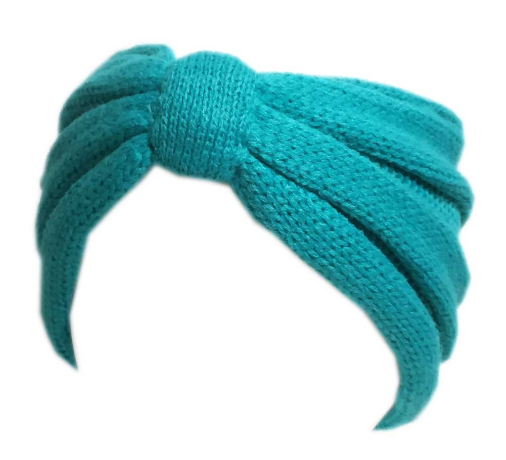 Solid Color Bow Turban Crochet Knit Winter Headband for Women - Soft Stretchy Hairband in Teal - Perfect for Cold Weather, Outdoor Activities & Fashion Accessories