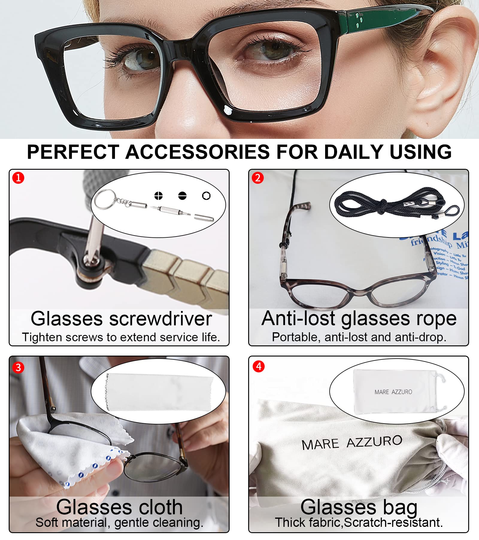 Blue Light Blocking Reading Glasses for Women - MARE AZZURO Computer Readers with Anti-Glare (0.00 to 6.00 Strength) - Stylish Black Frame for Office, Screen Time & Night Reading