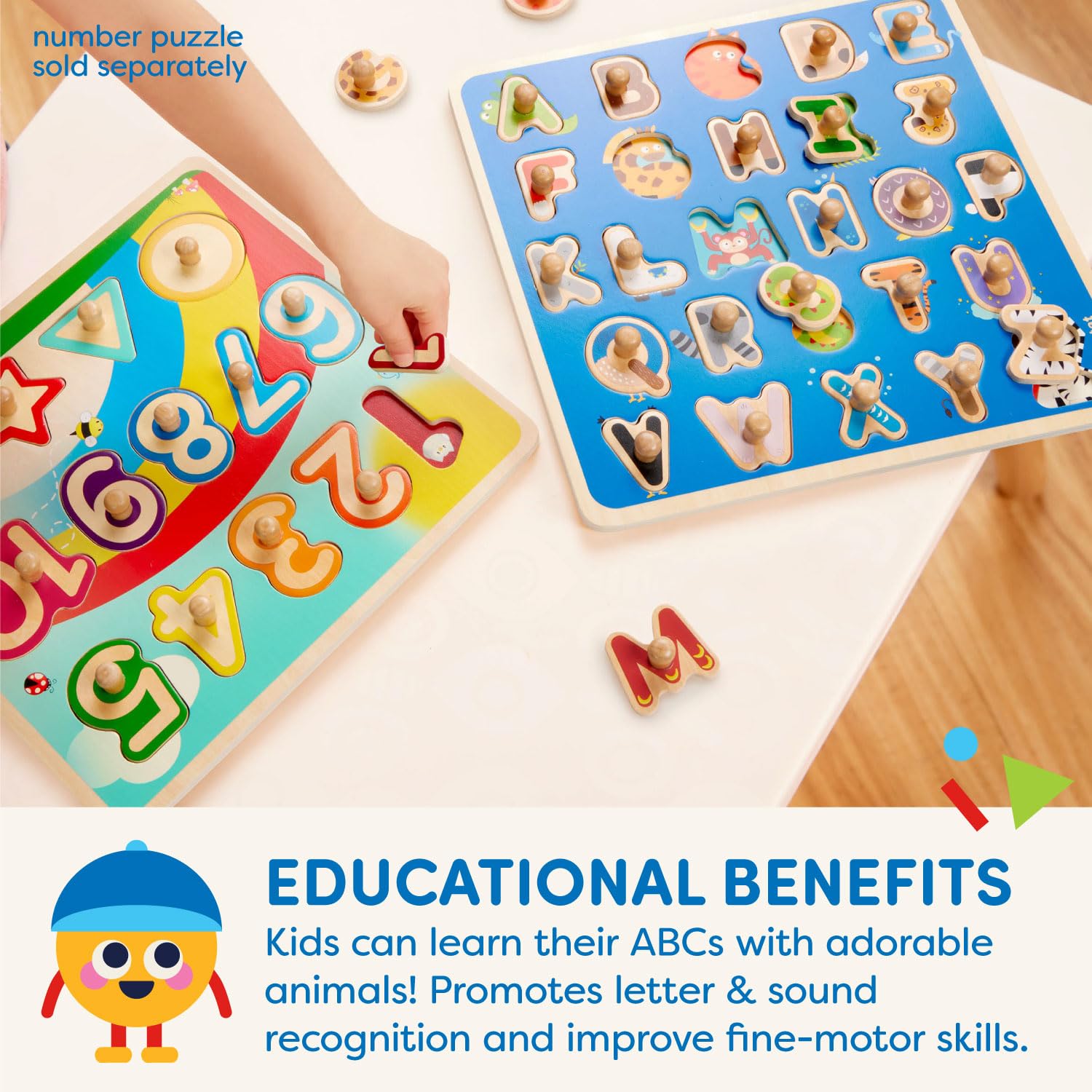 Battat Wooden ABC Peg Puzzle for Toddlers - Educational Wooden Toys for Kids Ages 2+ - Alphabet Learning Puzzle with Animal Critters - Perfect for Preschool Learning & Early Childhood Development