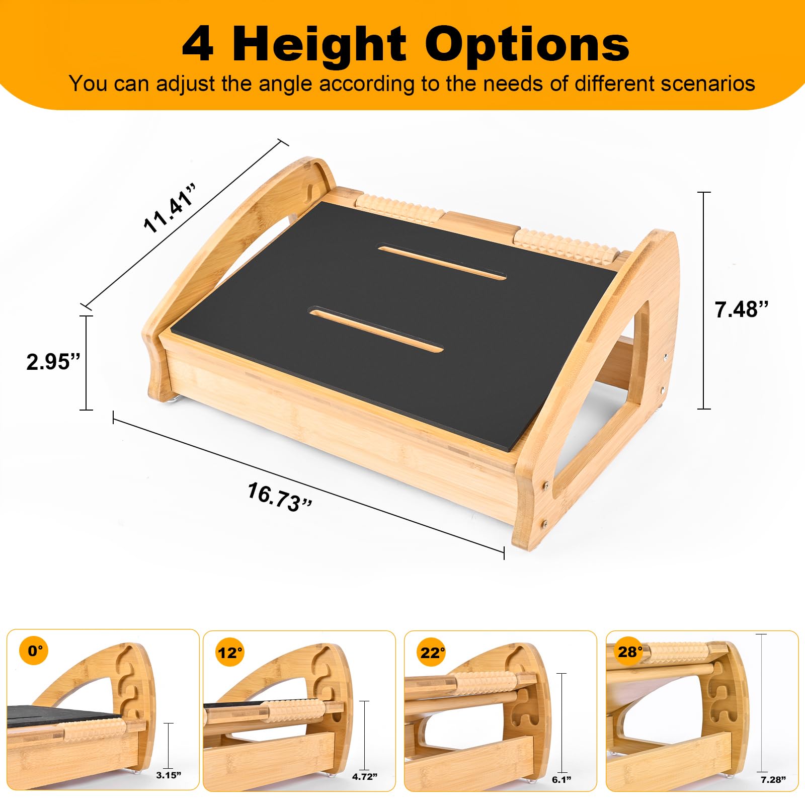 **Adjustable Height Ergonomic Foot Rest for Office & Home - Under Desk Foot Stool with Large Roller Massage for Pressure Relief - Perfect for Work, Gaming & Relaxation**