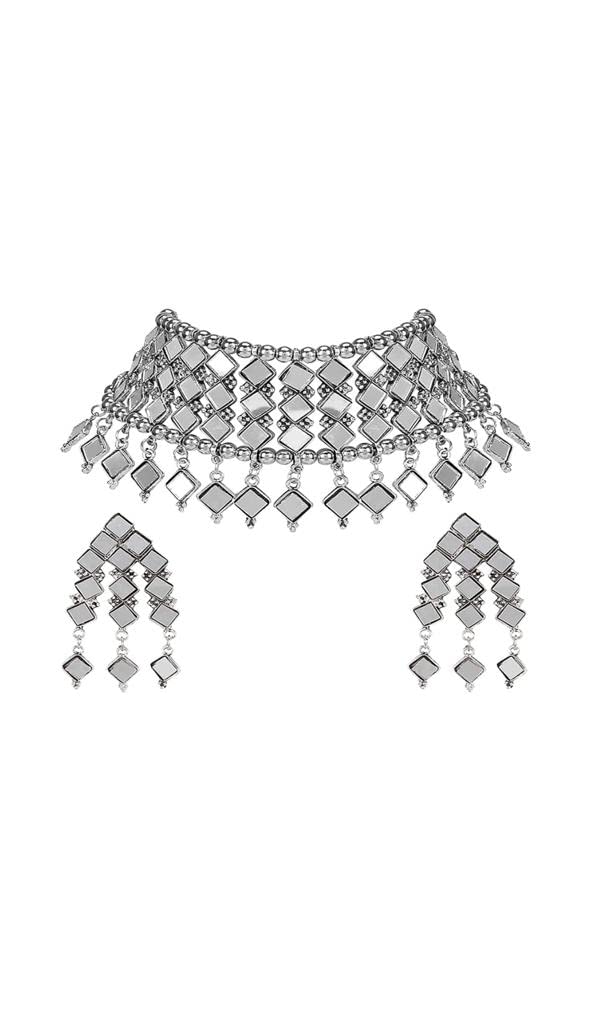 Oxidized Afghan Jewelry Set - Elegant Glass Choker Necklace for Women & Girls | Perfect for Parties, Weddings & Special Occasions