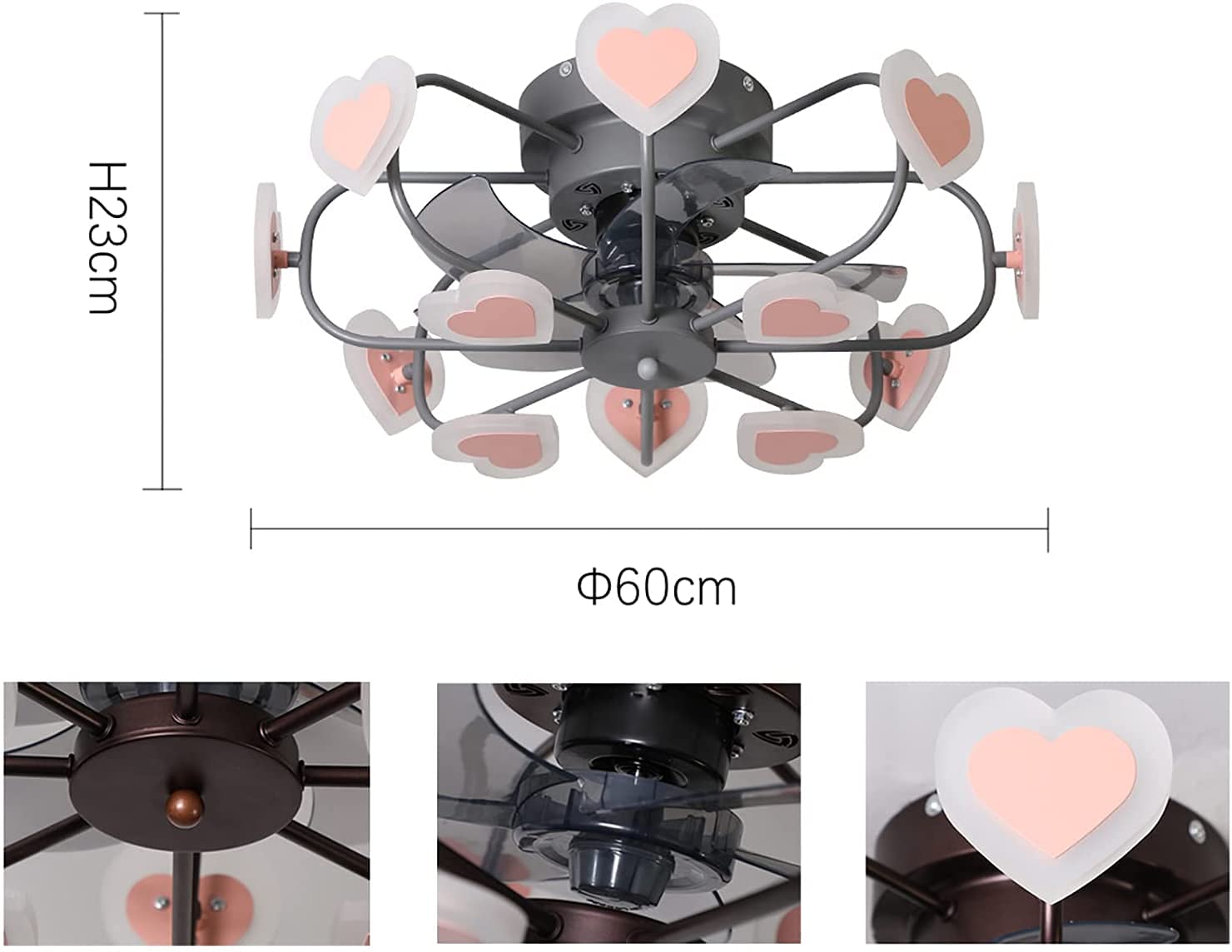 Modern Wrought Iron Heart Ceiling Fan with LED Lights & Remote Control - 54W 3-Speed Dimmable Chandelier - Perfect for Bedroom, Living Room, and Dining Room Lighting